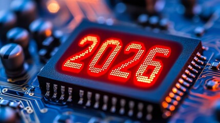 Poster - Circuit Board With Illuminated Numbers 2026 Symbolizing Future Technology And Innovation