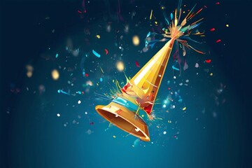 Poster - tinsel falling from a party hat a festive illustration of tinsel