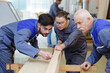 © auremar - portrait of carpenters cutting wooden plank