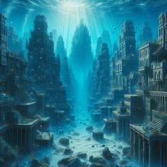 Poster - underwater city a sunken city with buildings and structures desc