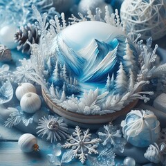 Poster - winter ice white and blue decorations with ice patterns
