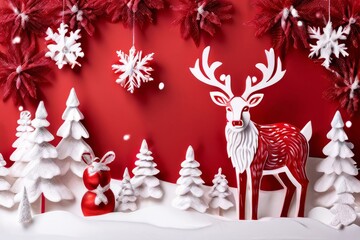 Poster - winter reindeer white and red decorations with reindeer patterns