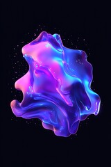 Poster - Abstract fluid shape featuring vibrant pink and blue colors with glowing particles against a dark background, perfect for modern and artistic designs.