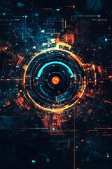 Poster - Abstract futuristic digital technology background with glowing elements, vibrant colors, and intricate patterns representing data processing and information flow