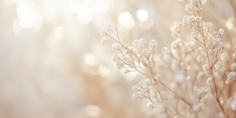 Poster - Closeup of snow covered branches on a background with bokeh lights. Abstract festive background. image. Created with Generative AI technology