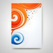 © Gaming - Abstract orange and blue swirl design on white background.