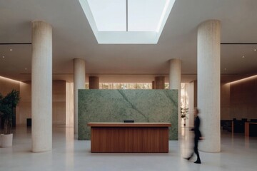 Wall Mural - Modern office lobby with green marble wall and skylight