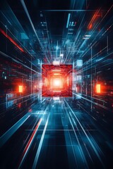 Poster - dynamic abstract futuristic space with vibrant light trails representing technology and digital conn