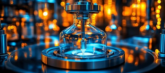 Poster - Close-up Of Automatic High-Tech Dispenser In Laboratory Setting, Focus On Precision Nozzle