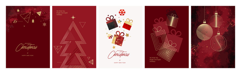 Christmas and New Year Cards Collection. Modern abstract vector illustrations for greeting card, party invitation card, website banner, social media banner, marketing material.