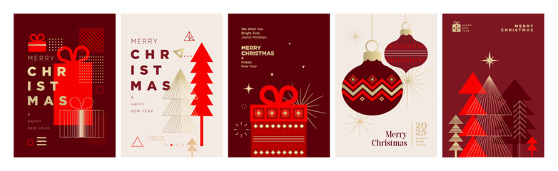 Christmas and New Year Greeting Cards. Vector illustration concepts for greeting card, party invitation card, website banner, social media banner, marketing material.