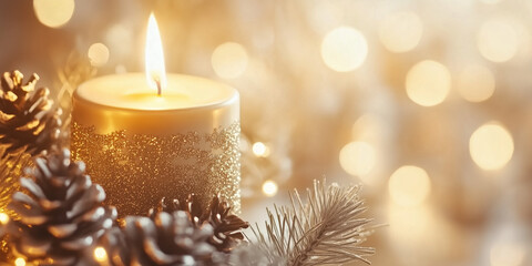 Poster - Christmas festive background with bokeh and candle lights. image. Created with Generative AI technology