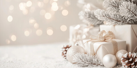 Poster - Christmas festive background with bokeh and lights. image. Created with Generative AI technology