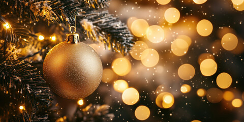 Poster - Christmas festive background with bokeh and lights. image. Created with Generative AI technology