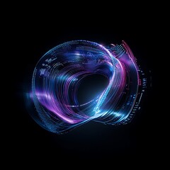 Poster - abstract digital wave swirling in vibrant colors of blue and purple against a black background, repr