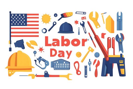 Labour day Safety hard hat and Construction tools background Labour Day concept on isolated background. 1st May celebrate on Labour Day is an annual holiday. celebration, day, poster, illustration,