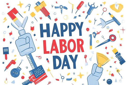 Labour day Safety hard hat and Construction tools background Labour Day concept on isolated background. 1st May celebrate on Labour Day is an annual holiday. celebration, day, poster, illustration,