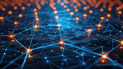Poster - digital network of interconnected glowing nodes