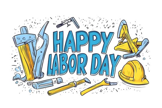 Labour day Safety hard hat and Construction tools background Labour Day concept on isolated background. 1st May celebrate on Labour Day is an annual holiday. celebration, day, poster, illustration,