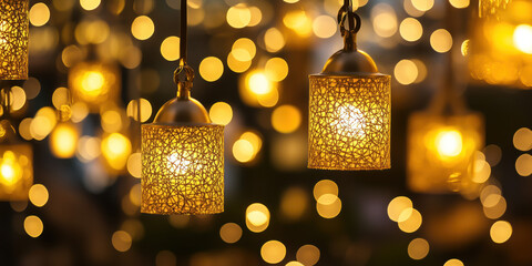 Poster - Christmas festive background with bokeh and lights. image. Created with Generative AI technology
