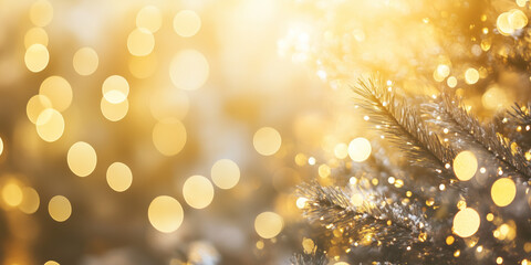 Poster - Christmas festive background with bokeh and lights. image. Created with Generative AI technology
