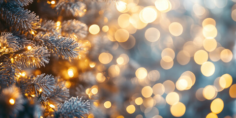 Poster - Christmas festive background with bokeh and lights. image. Created with Generative AI technology