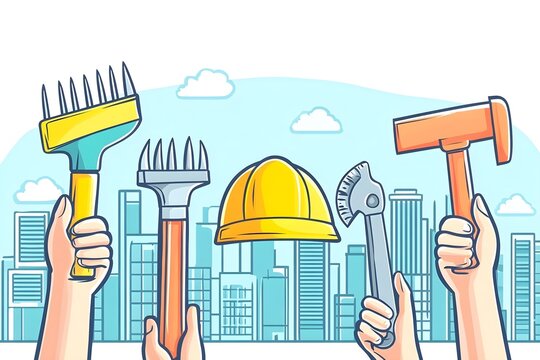 Labour day Safety hard hat and Construction tools background Labour Day concept on isolated background. 1st May celebrate on Labour Day is an annual holiday. celebration, day, poster, illustration,
