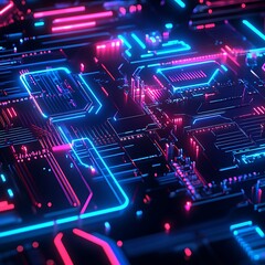 Aufkleber - futuristic circuit board design with neon lights showcasing advanced technology and cybernetic eleme
