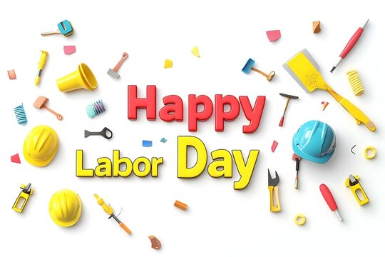 Labour day Safety hard hat and Construction tools background Labour Day concept on isolated background. 1st May celebrate on Labour Day is an annual holiday. celebration, day, poster, illustration,