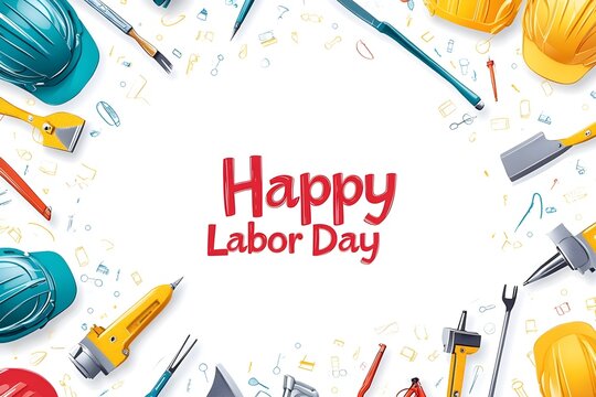 Labour day Safety hard hat and Construction tools background Labour Day concept on isolated background. 1st May celebrate on Labour Day is an annual holiday. celebration, day, poster, illustration,