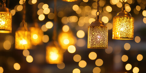 Poster - Christmas festive background with bokeh and lights. image. Created with Generative AI technology