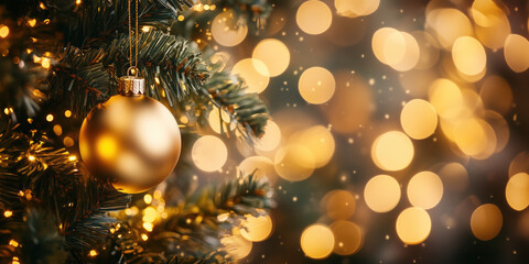 Poster - Christmas festive background with bokeh and lights. image. Created with Generative AI technology