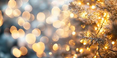 Poster - Christmas festive background with bokeh and lights. image. Created with Generative AI technology