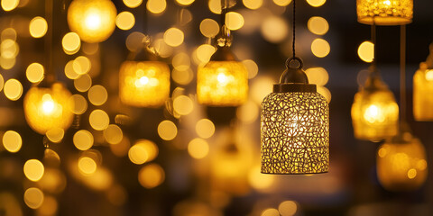 Poster - Christmas festive background with bokeh and lights. image. Created with Generative AI technology