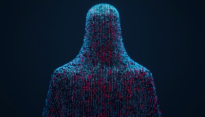 Poster - Abstract digital figure composed of vibrant pixels representing data and complexity in the digital age.