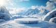 © Molin - ice podium against winter outside scene, display stage of product, cold background for product presentation. mockup platform. cool stand pedestal round podium