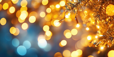 Poster - Christmas festive background with bokeh and lights. image. Created with Generative AI technology