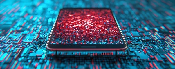 Poster - Futuristic smartphone design with digital connectivity and vibrant colors, signifying advanced technology and innovation.