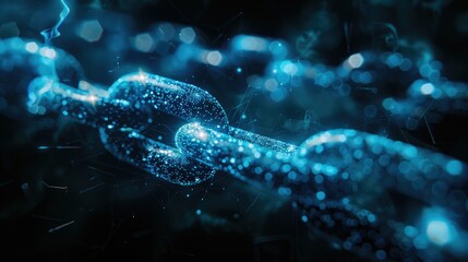 Poster - A glowing blue chain link, symbolizing connection, strength, and security in a digital space.