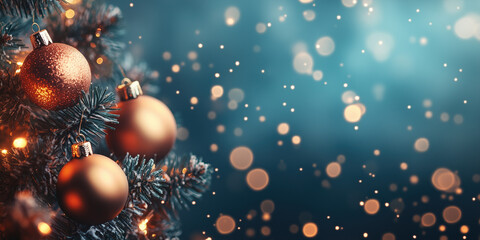 Poster - Christmas festive background with bokeh and lights. image. Created with Generative AI technology