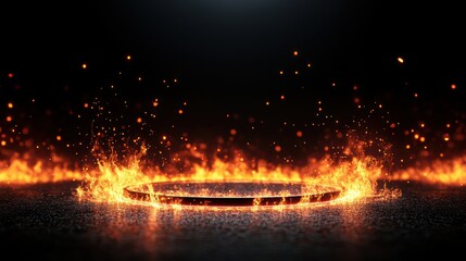Poster - Dynamic fire explosion in dark environment visual art abstract concept immersive viewpoint