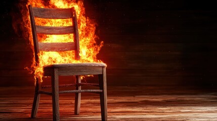 Poster - Flaming chair ignites creativity indoor space digital art dark environment eye-level view surreal concept