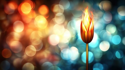 Poster - Illuminating flame torch against colorful bokeh background abstract photography dynamic vibe
