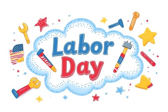Labour day Safety hard hat and Construction tools background Labour Day concept on isolated background. 1st May celebrate on Labour Day is an annual holiday. celebration, day, poster, illustration, 