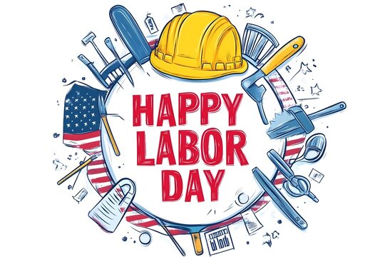 Labour day Safety hard hat and Construction tools background Labour Day concept on isolated background. 1st May celebrate on Labour Day is an annual holiday. celebration, day, poster, illustration, 