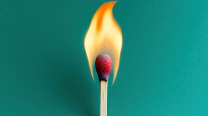 Poster - Igniting passion close-up of a matchstick flame against green background nature scene artistic viewpoint