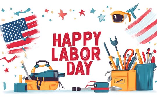Labour day Safety hard hat and Construction tools background Labour Day concept on isolated background. 1st May celebrate on Labour Day is an annual holiday. celebration, day, poster, illustration, 