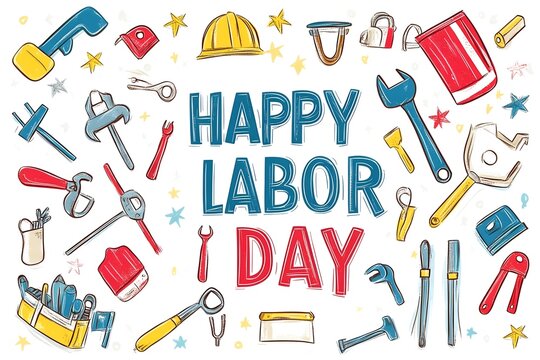 Labour day Safety hard hat and Construction tools background Labour Day concept on isolated background. 1st May celebrate on Labour Day is an annual holiday. celebration, day, poster, illustration, 