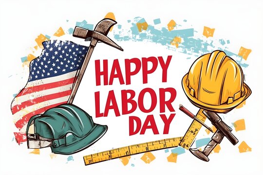Labour day Safety hard hat and Construction tools background Labour Day concept on isolated background. 1st May celebrate on Labour Day is an annual holiday. celebration, day, poster, illustration, 