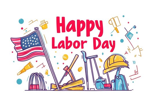 Labour day Safety hard hat and Construction tools background Labour Day concept on isolated background. 1st May celebrate on Labour Day is an annual holiday. celebration, day, poster, illustration, 